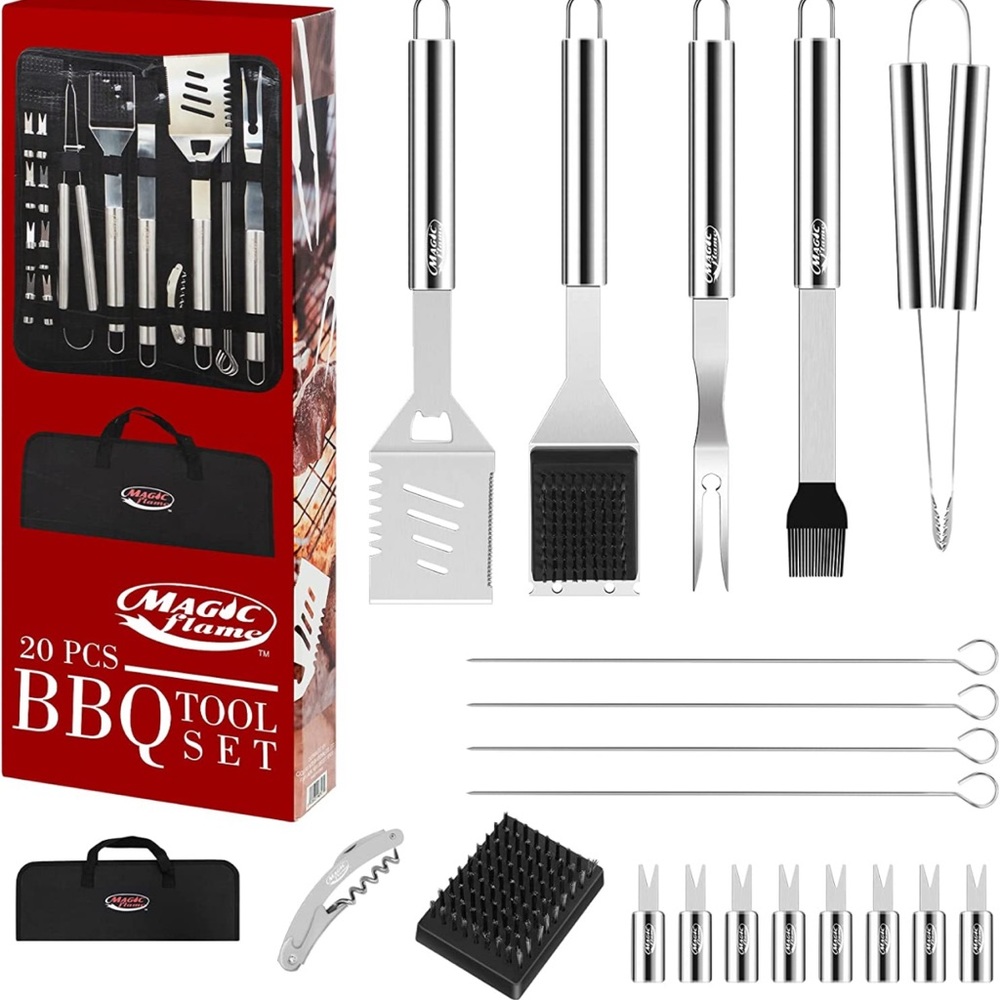 Grilling Tools Set, Stainless Steel 20PCS BBQ Tool Accessories with Storage Bag